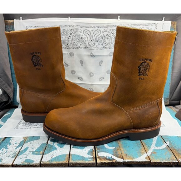 VTG CHIPPEWA Upland Casual Rear Zip Boot Brown Leather Vibram Made USA Men 12EE - Picture 1 of 12